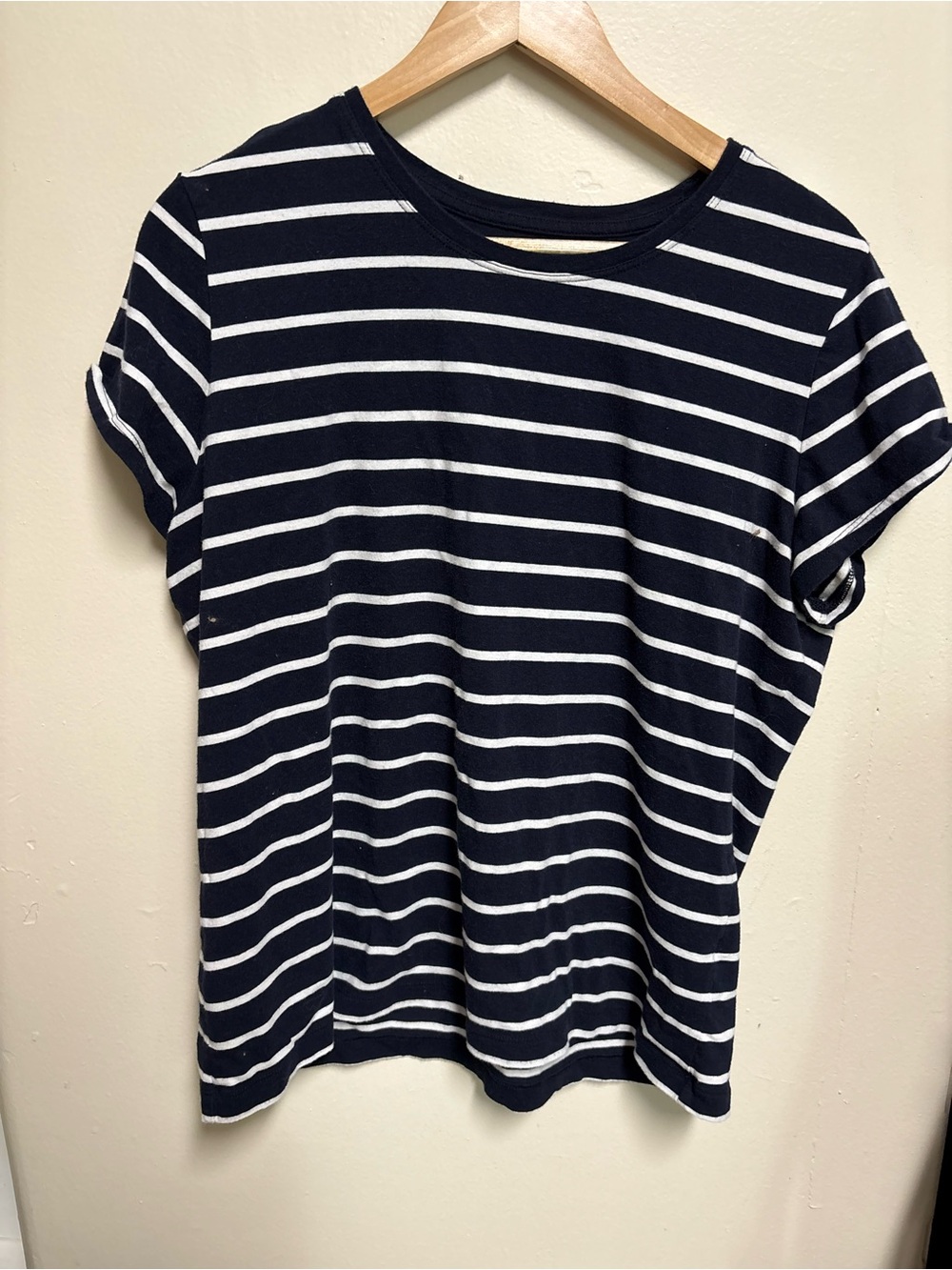 Banana Republic Navy and White Striped Short Sleeve Crew Tee